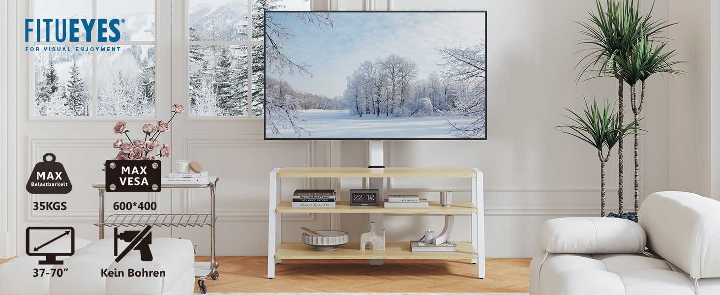 FITUEYES TV Stand with Mount - Adjustable Height Wood TV Console for 37-70 Inch TVs (VESA 600x400)