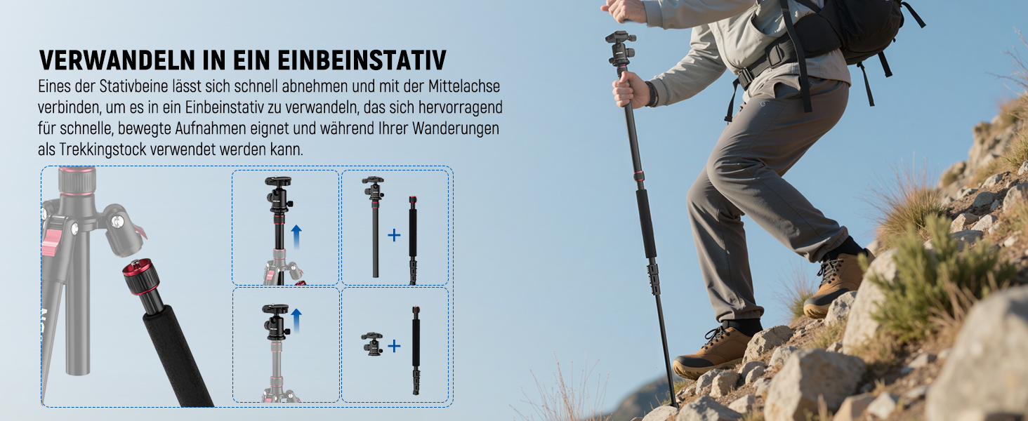 Штатив для камери NEEWER Basics з моноподом, 71' (22 см) з алюмінію, важкий, портативний, для подорожей, DSLR, мобільний телефон, 360° кульова головка, кріплення для телефону, сумісний з iPhone, для зйомки відео