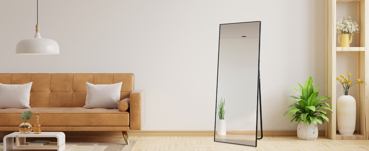 Large Standing Mirror with Black Metal Frame