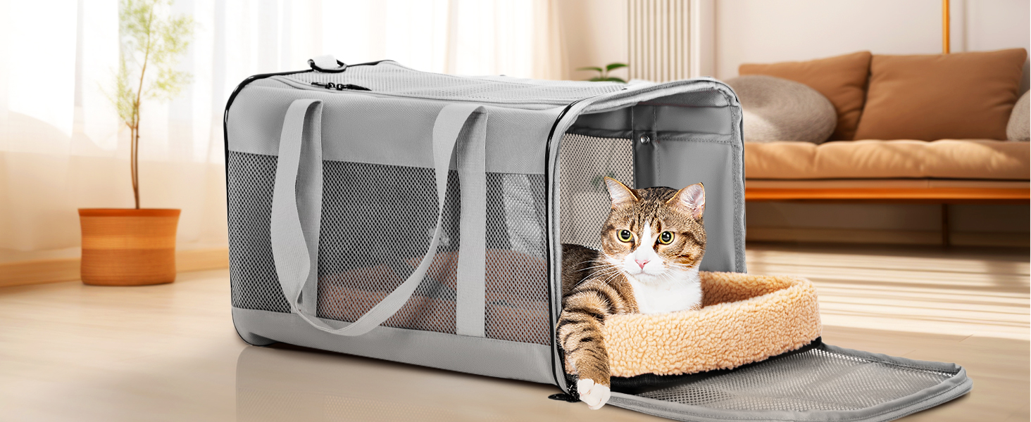 Транспортний бокс для котів та собак Petsfit - сірий, L+: 48,5x31x31 см, з м'яким килимком