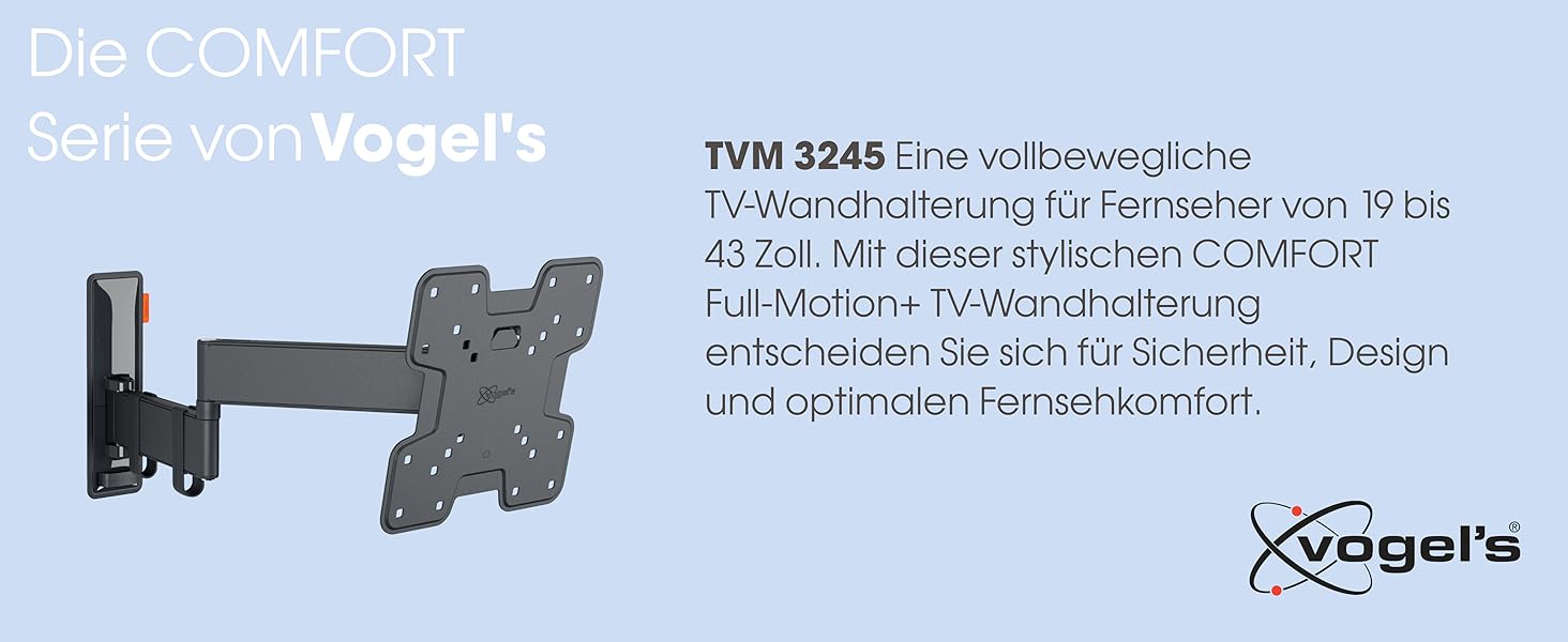 Настінне кріплення для телевізора Vogel's Comfort TVM 3245 Full-Motion 19-43 дюйми, до 15 кг, поворот 180°, VESA 200x200, чорний
