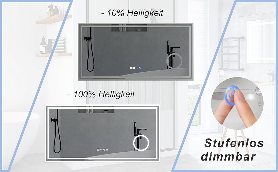 Дзеркало для ванної кімнати AQUABATOS LED 50x70 см з підсвічуванням, сенсорним вимикачем, регулюванням температури світла (6400K), IP44, CE, енергозберігаюче.