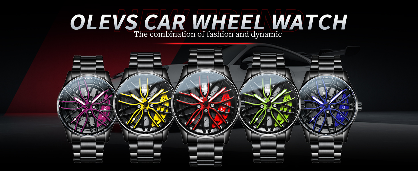Чоловічий годинник OLEVS Quartz (9937 Blau) — Спортивний сталевий годинник з дизайном автоколеса, водонепроникний, з підсвічуванням циферблата