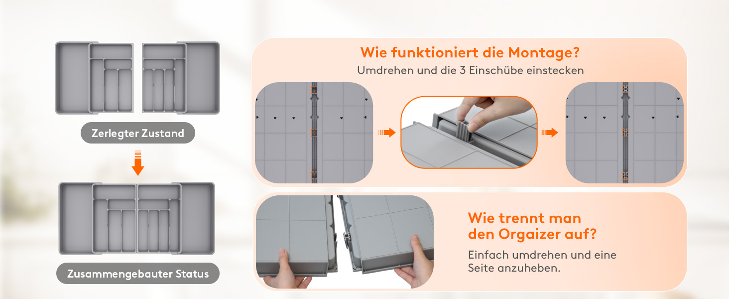 Органайзер для столових приборів Lifewit в шухляду, регульований (54.1-91.4 см x 43 см), 11-13 відділень, пластиковий, для ножів, виделок, ложок