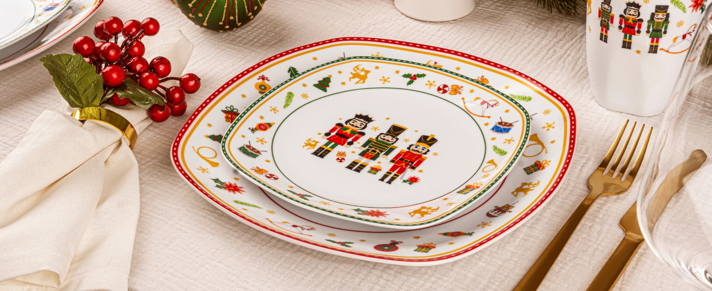 SÄNGER Tafelservice Bilgola: 18-Piece Porzellan Geschirr Set für 6 Personen | PREMIUM COLLECTION (Design Nussknacker)