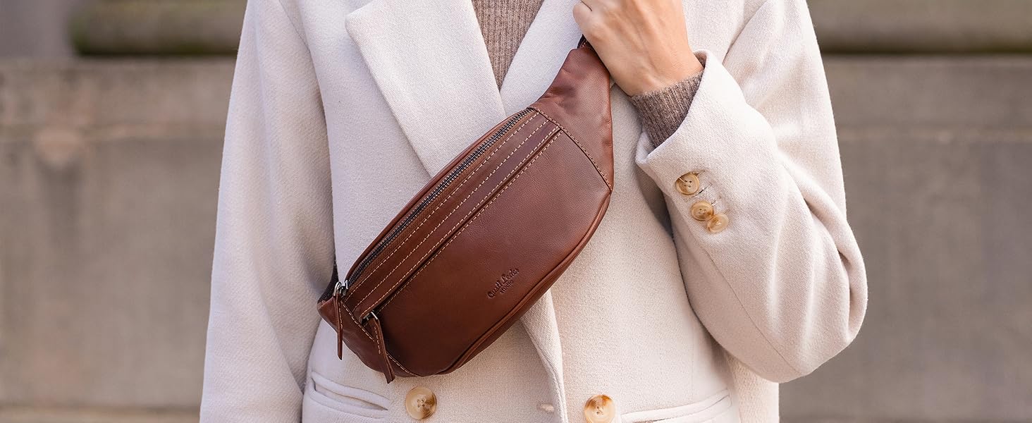 Чоловіча та жіноча поясна сумка Gusti Leather Spencer I з натуральної шкіри, регульований ремінь, темно-коричнева