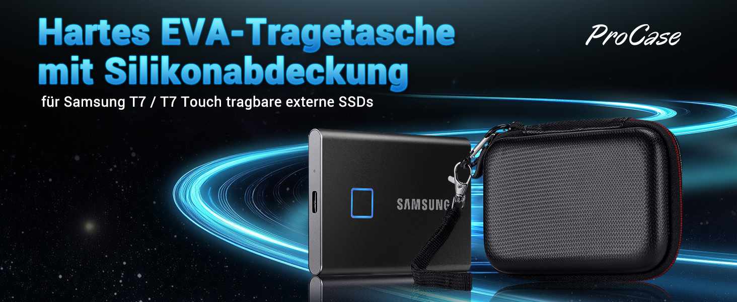 Чохол ProCase для SSD Samsung T7/T7 Touch (500GB, 1TB, 2TB) - Захисний кейс з силіконовою вставкою, чорний