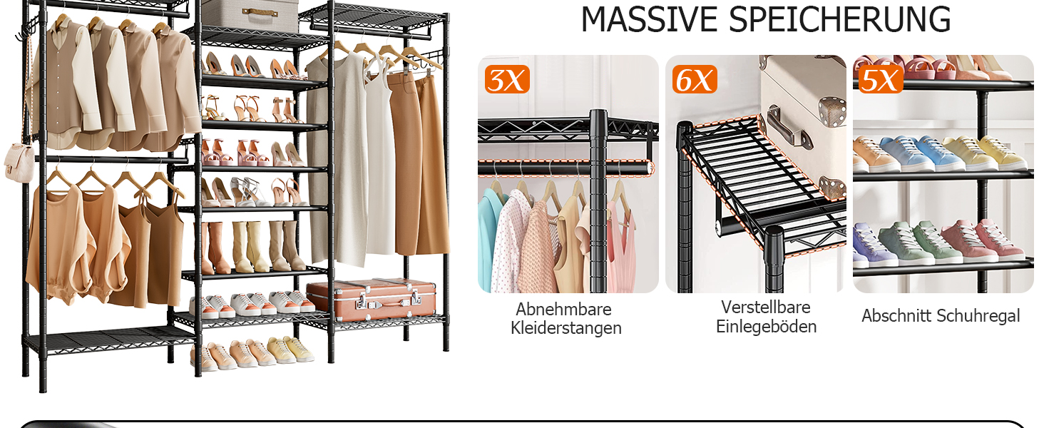 Стійка для одягу KZOBYD з полицями та гачками, чорна