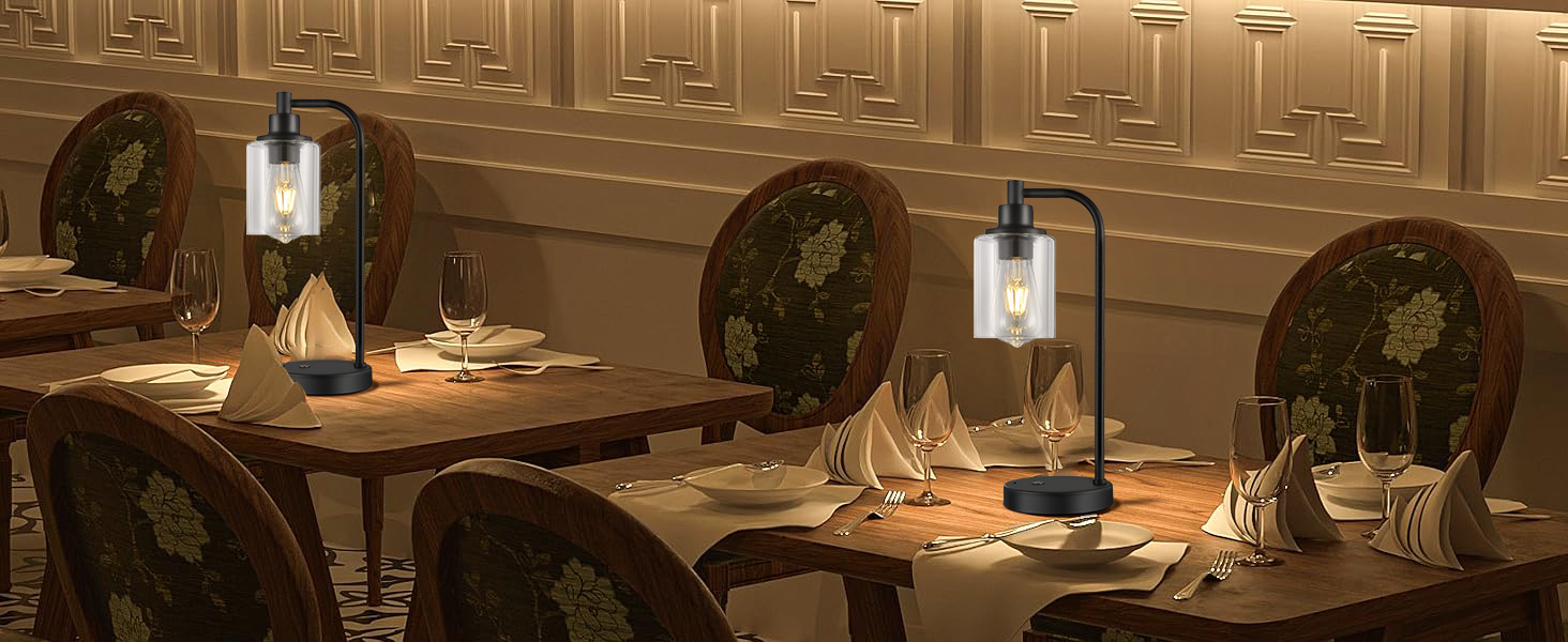 Акумуляторна настільна лампа бездротова з пультом, сенсорне регулювання яскравості, скляний плафон, нічник для спальні та вітальні, чорна