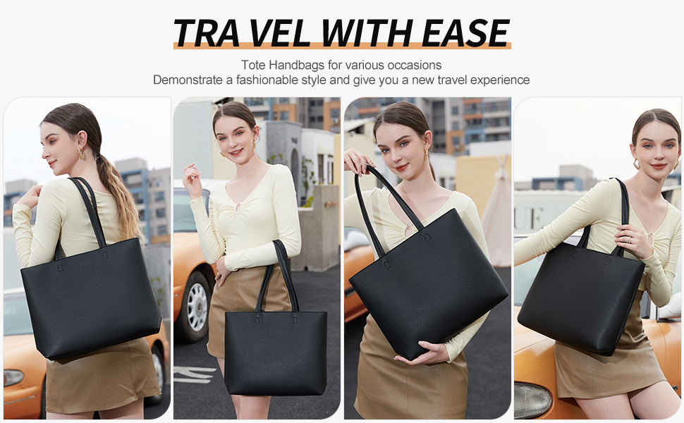 Сумка жіноча шоппер Tote Bag з PU шкіри, чорна: для роботи, школи, покупок, з блискавкою та внутрішніми кишенями