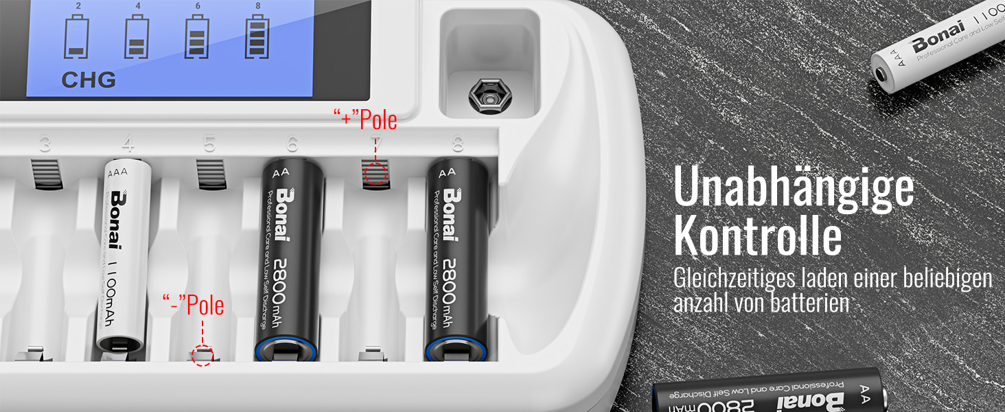 Зарядний пристрій BONAI для акумуляторів 9 слотів LCD, універсальний, інтелектуальний зарядний акумулятор з функцією розряду для AA/AAA/9V NI-MH акумуляторів
