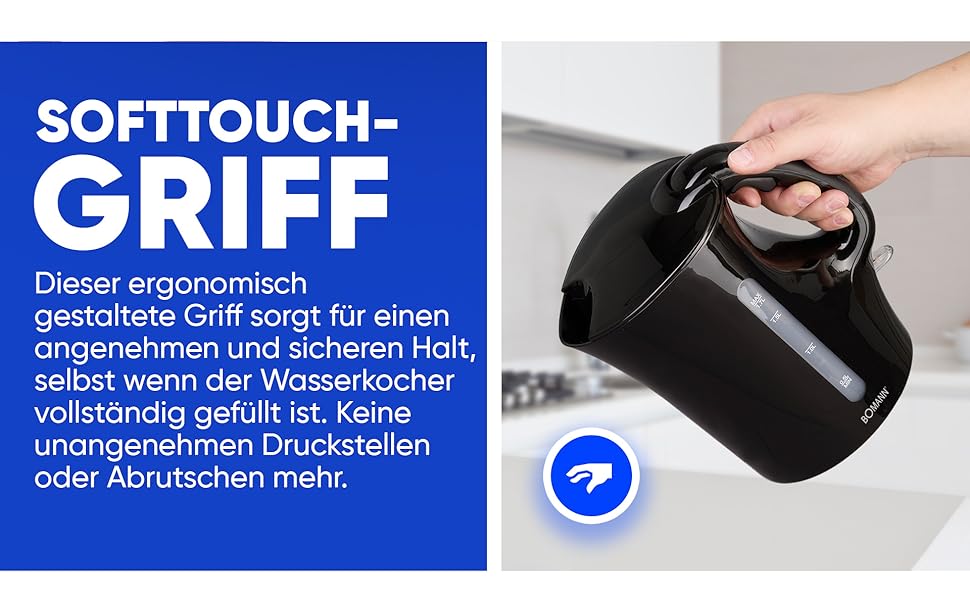 Електричний чайник Bomann WK 6079 CB: 1,7 л, автоматичне/ручне вимкнення, фільтр від накипу, 2200 Вт, чорний матовий
