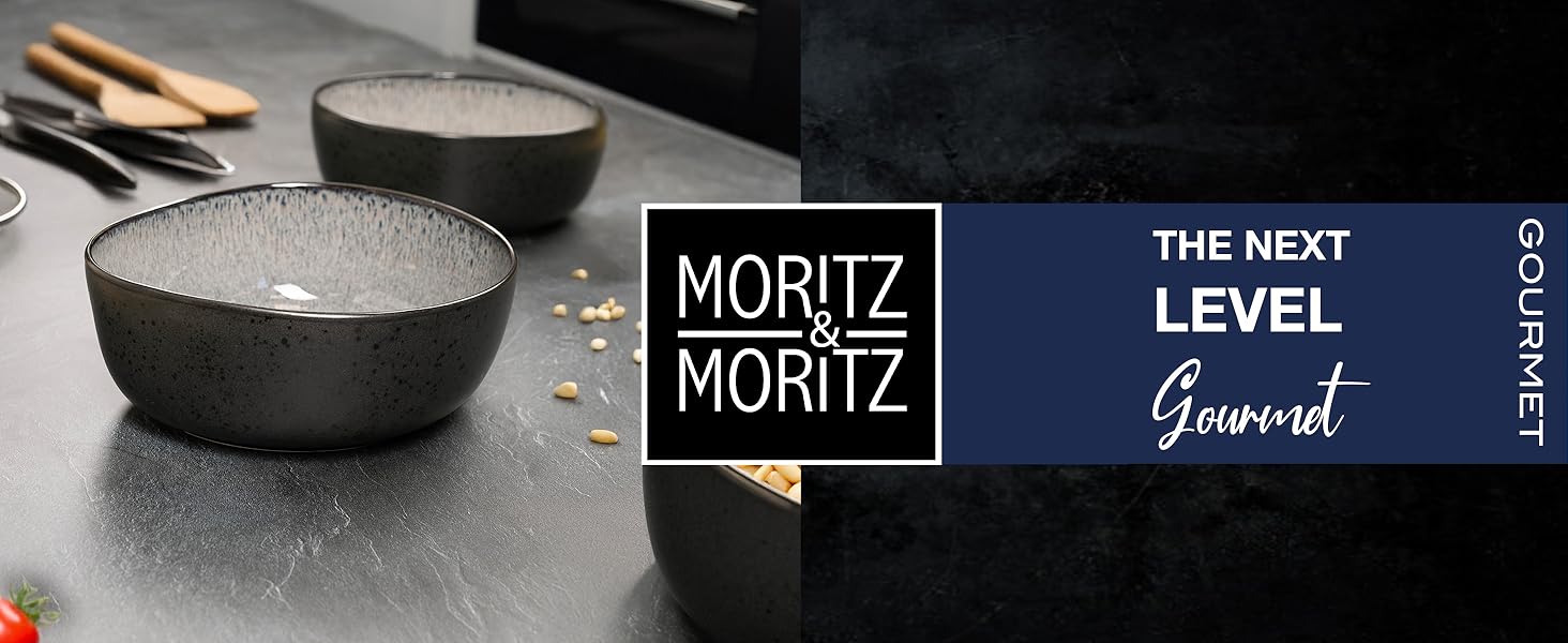 Набір органічних мюслі-мисок Moritz & Moritz (6 шт.) з кераміки, 500 мл, сучасний дизайн, градієнт кольору, стійкі до миття в посудомийній машині (сірий, сервіровочна миска (2x))