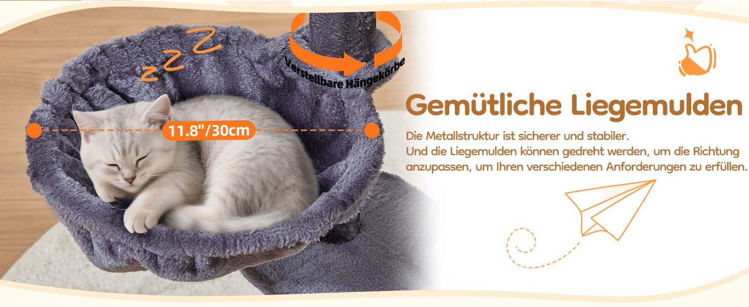 Дерев'яний кігтеточки Taoqimiao Klein 98 см - котячий будиночок з корзиною та 4 стовпчиками, MS029SW (темно-сірий)