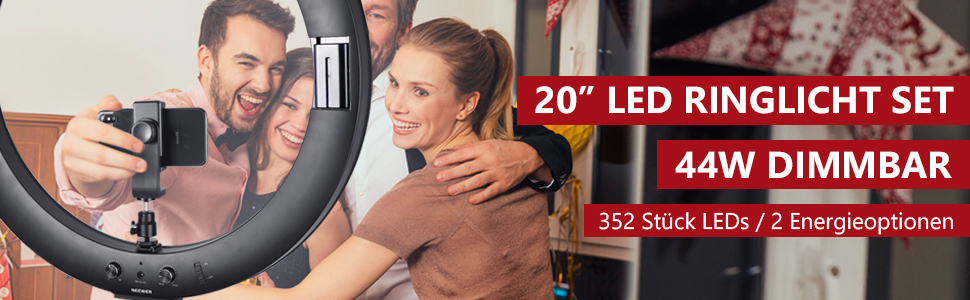 NEEWER Ringlicht RP20-B 20 дюймів LED кільцеве світло з триподом та тримачем для телефону, 44 Вт, 3200K-5600K, з акумулятором, USB, для макіяжу, татуювань, вій, YouTube, TikTok, відеозйомки