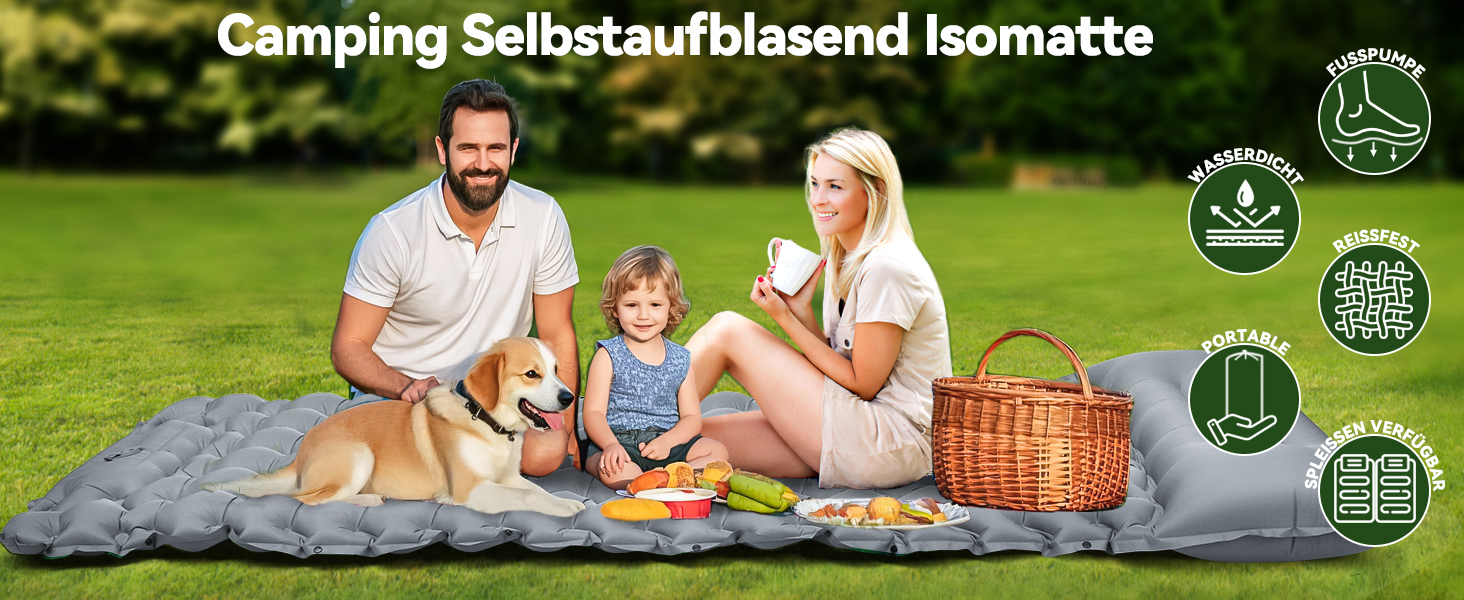 Каремат туристичний надувний Isomatte 9 см, 200x68 см, з подушкою, водонепроникний - для кемпінгу, походів, пляжу (Сірий)