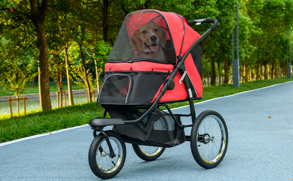 Візок для собак та котів PawHut - Buggy для тварин, складний, до 20 кг, з килимком, сіткою та кошиком (Червоний)