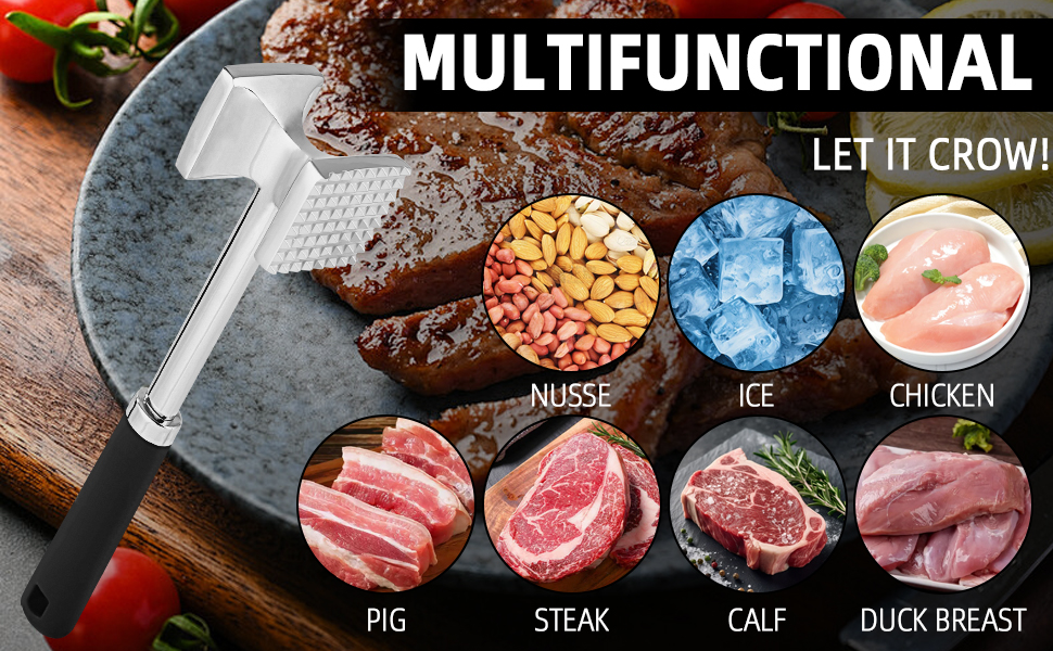 Тідеван Fleischhammer Fleischklopfer: Подвійний молоток для м'яса з нержавіючої сталі 27 см, Antihaft, для стейків, шніцелів, ковбасок, свинини, курки