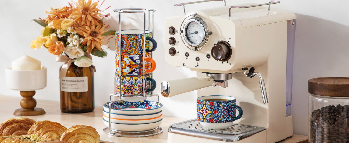 Набір чашок для еспресо Vancasso 4 шт., 150 мл SIMI з підставками та стійкою, керамічні, для капучино, еспресо, лате