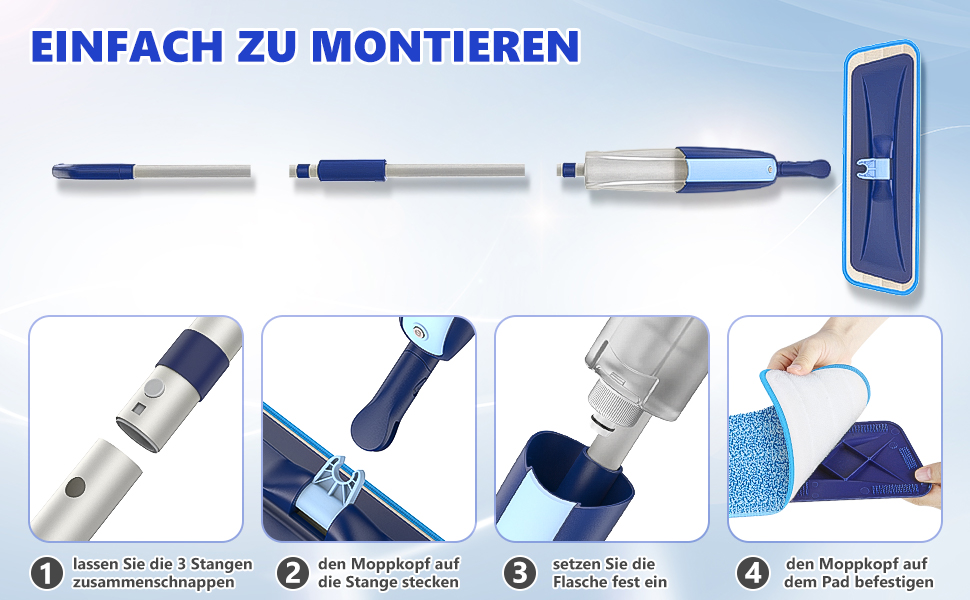 Швабра з розпилювачем MANGOTIME: швабра з розпилювачем, швабра для підлоги з баком та 3 накладки для швидкого миття твердих підлог (блакитна)