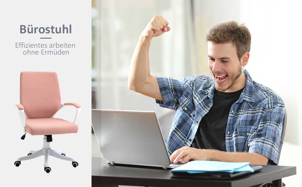 Крісло офісне Vinsetto: ергономічне, з регулюванням висоти, з підлокітниками, рожево-біле