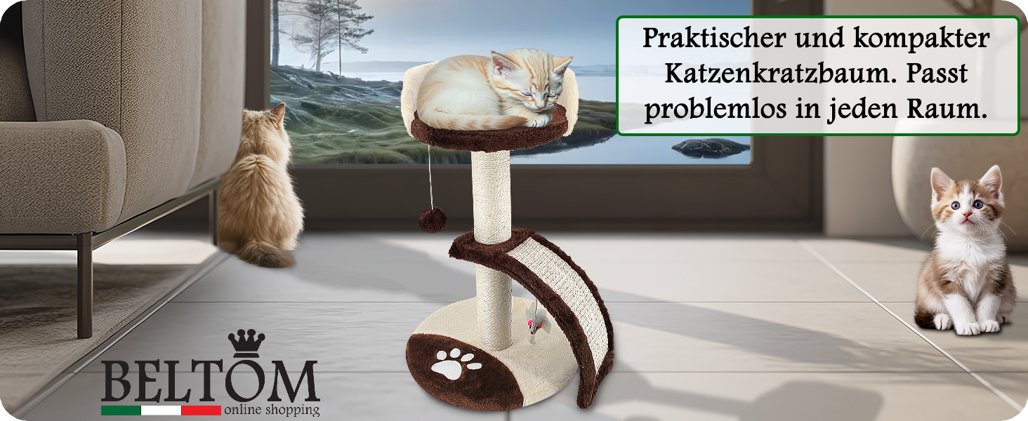 Дерев'яний кігтечка для котів Beltom® Kratzbaum 54 см, рожево-білий (коричнево-бежевий)