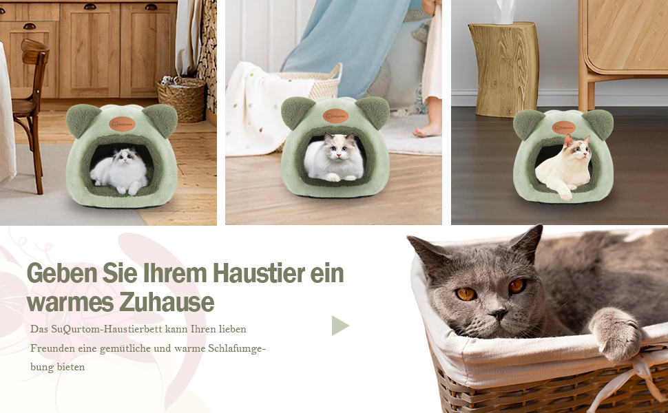 Кігтеточка-будиночок для котів: м'яке ліжко-хатинка з котячого притулку, тепле затишне місце для сну (зелене)