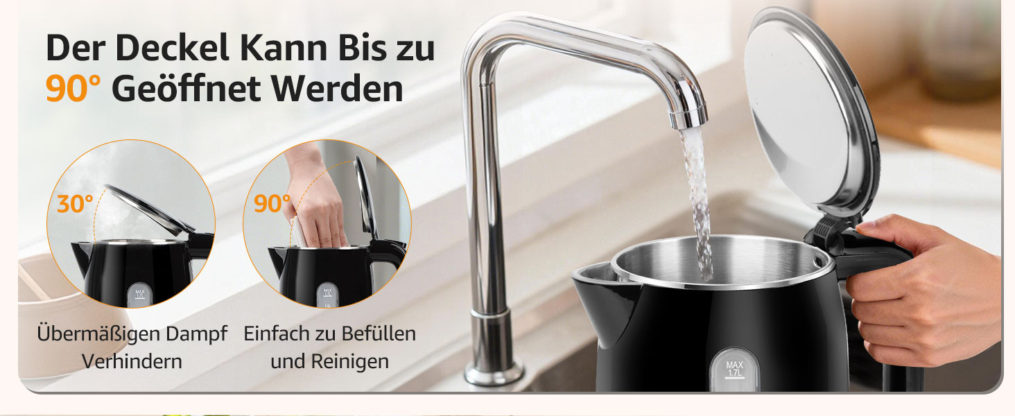 Електричний чайник Aigostar з нержавіючої сталі, чорний, 1.7 л, 2200 Вт - Швидкий кип'ятіння, подвійні стінки, без пластику, індикатор рівня води, автовимкнення, BPA-free, для кухні та офісу