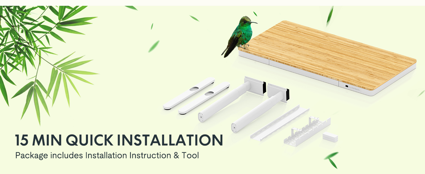 FLEXISPOT Electric Standing Desk with LED Display, Memory, USB & Drawer - 140x70cm Bamboo/White (with Qi Charging)