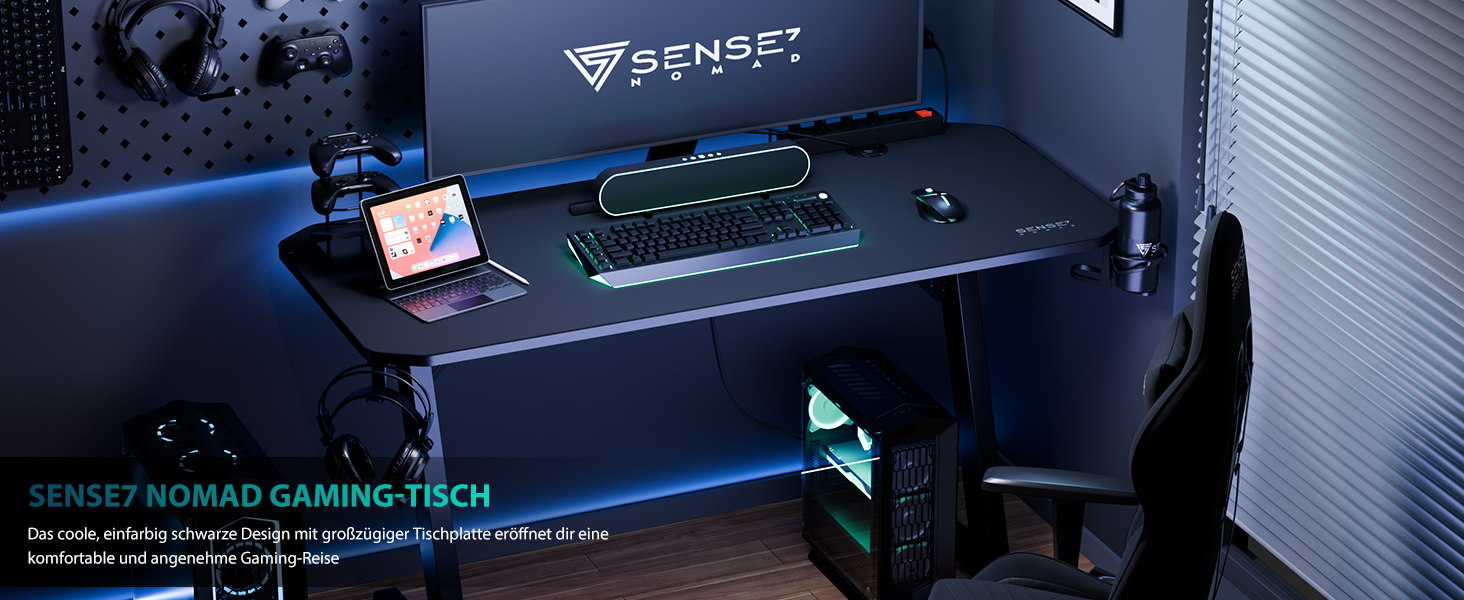 Ергономічний ігровий стіл SENSE7 для ПК з поверхнею з вуглецевого волокна, 140x60 см, класичний дизайн