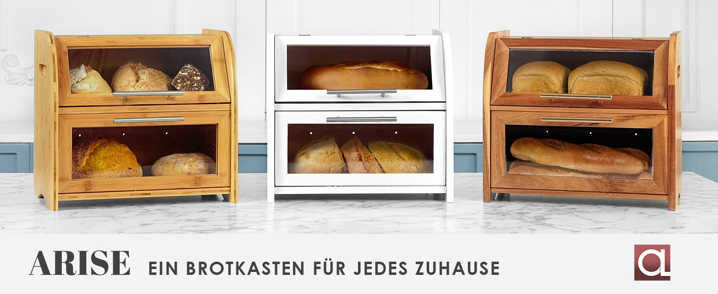 Бамбуковий хлібний ящик Arise з вентиляцією, 2 полиці та вікно, для хліба, бургерів, сендвічів. 40 x 26 x 37 см