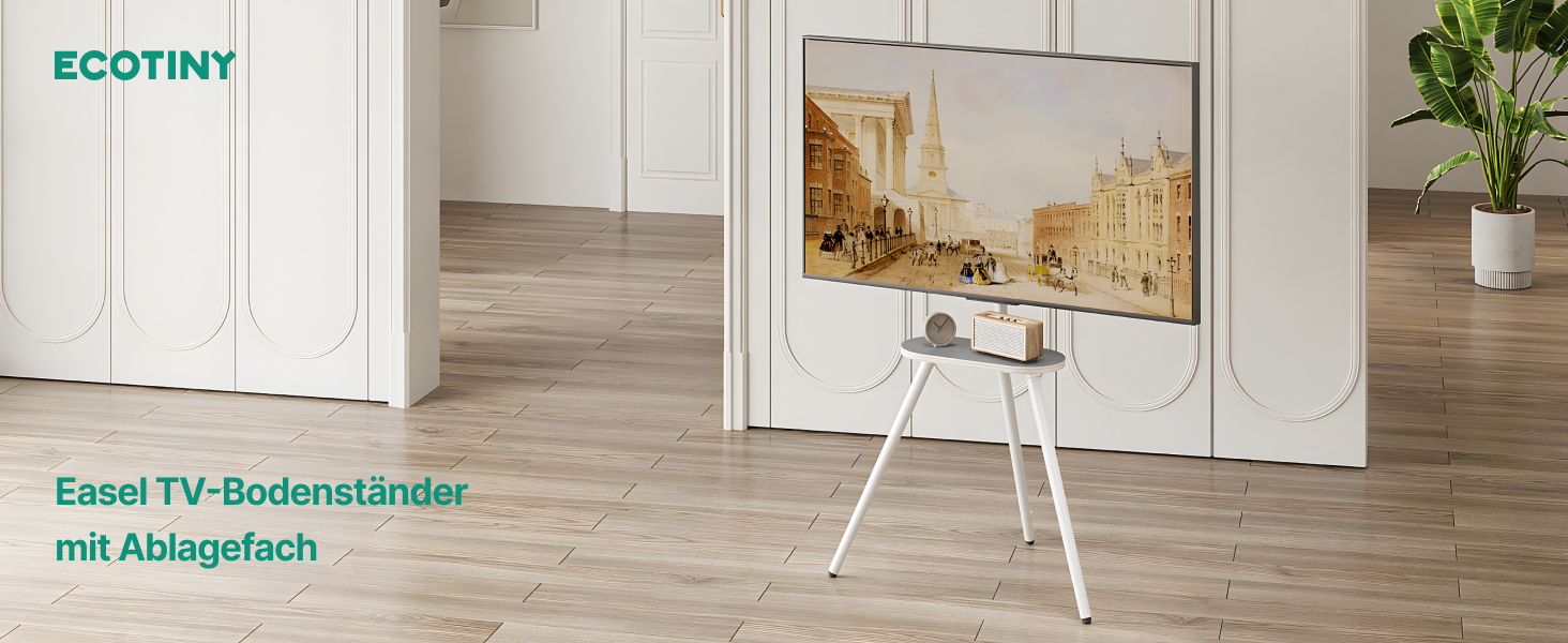 Стійка для телевізора 43-65 дюймів LCD LED OLED до 35 кг, регульована по висоті, поворотна, дерев'яна підставка з полицею, VESA 400x400 мм, біла