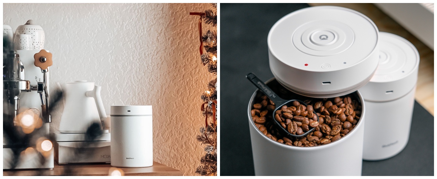 OUTPEAK 2025 Kilo Auto Вакуумна кавова банка 1,8L для 601.0 г кавових зерен з одним натисканням кнопки, нержавіючий контейнер з ложкою, свіжість на 6 місяців (Barista Champion's Choice) (1.8L-S/Steel-Pearl White)