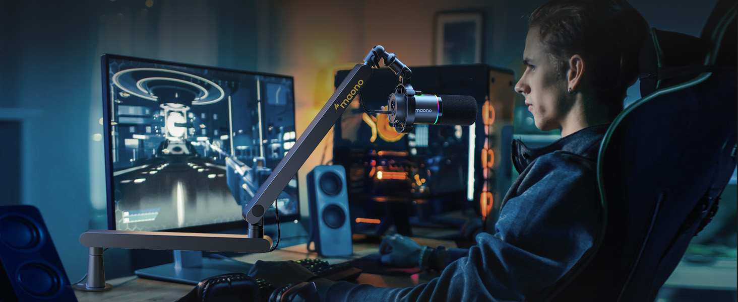 MAONO Тримач для мікрофона BA92 (Чорний) – низькопрофільний з кабелепроводом для чистого робочого місця