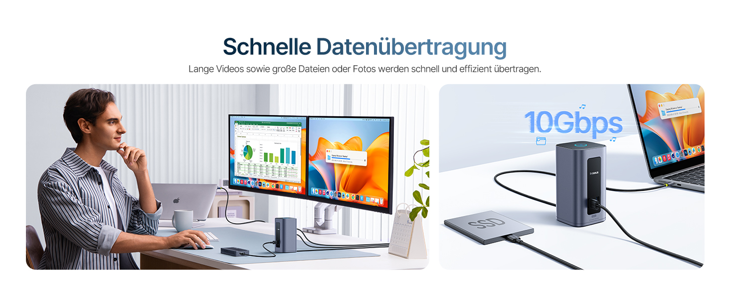 Базаус Док-станція USB-C 12-в-1, сумісна з Dell/HP/Lenovo/Asus/Acer/Mac, 2 монітори 4K HDMI, 10Gbps USB-C/A, 100W PD, Gigabit Ethernet