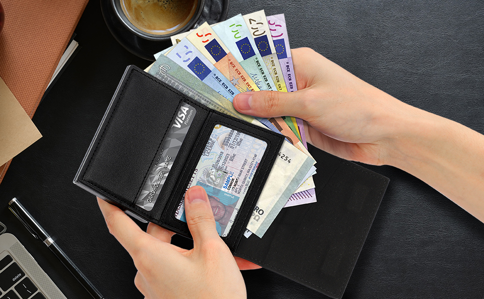 Чоловічий гаманець TENBST з RFID захистом, з відділенням для монет, з натуральної шкіри, 8 відділень для карток, сірий колір