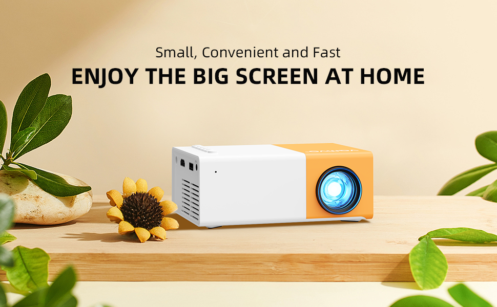 Vamvo Mini Beamer YG300Pro: портативний LED-проектор, Full HD 1080p, Bluetooth 5.4, HDMI/USB, жовто-білий