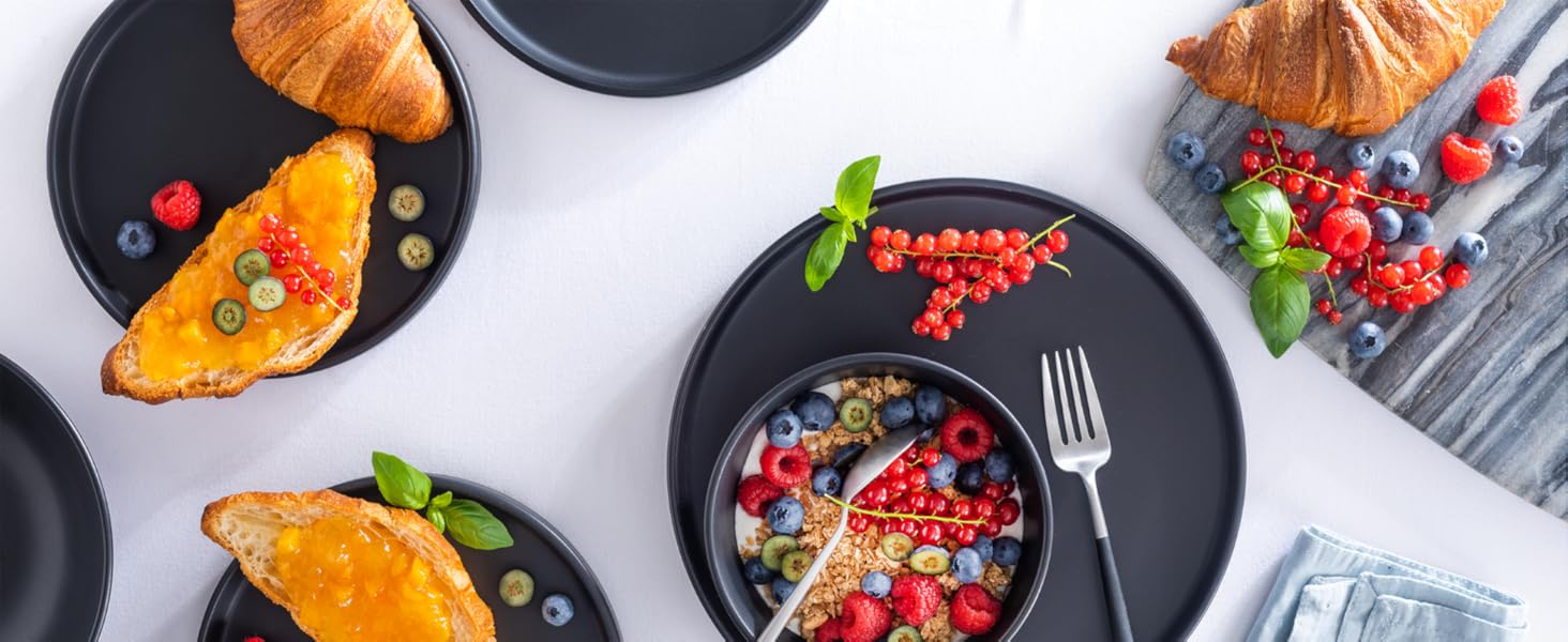Matte Black Stoneware Dinnerware Set for 6 - 24 Piece Set | Pure Living | Urban Style Dinner Set