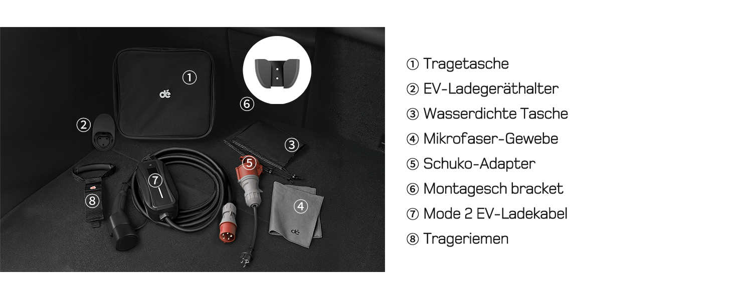 Мобільна зарядна станція для електромобілів Dé 11 кВт (3 фази, 7м, 6-16A) з регулюванням потужності, кабель CEE 16A на Typ 2, сумісна з Model Y/3, ID.3/4/5, MG4, EX30, e-up, e-tron, Zoe та іншими електромобілями