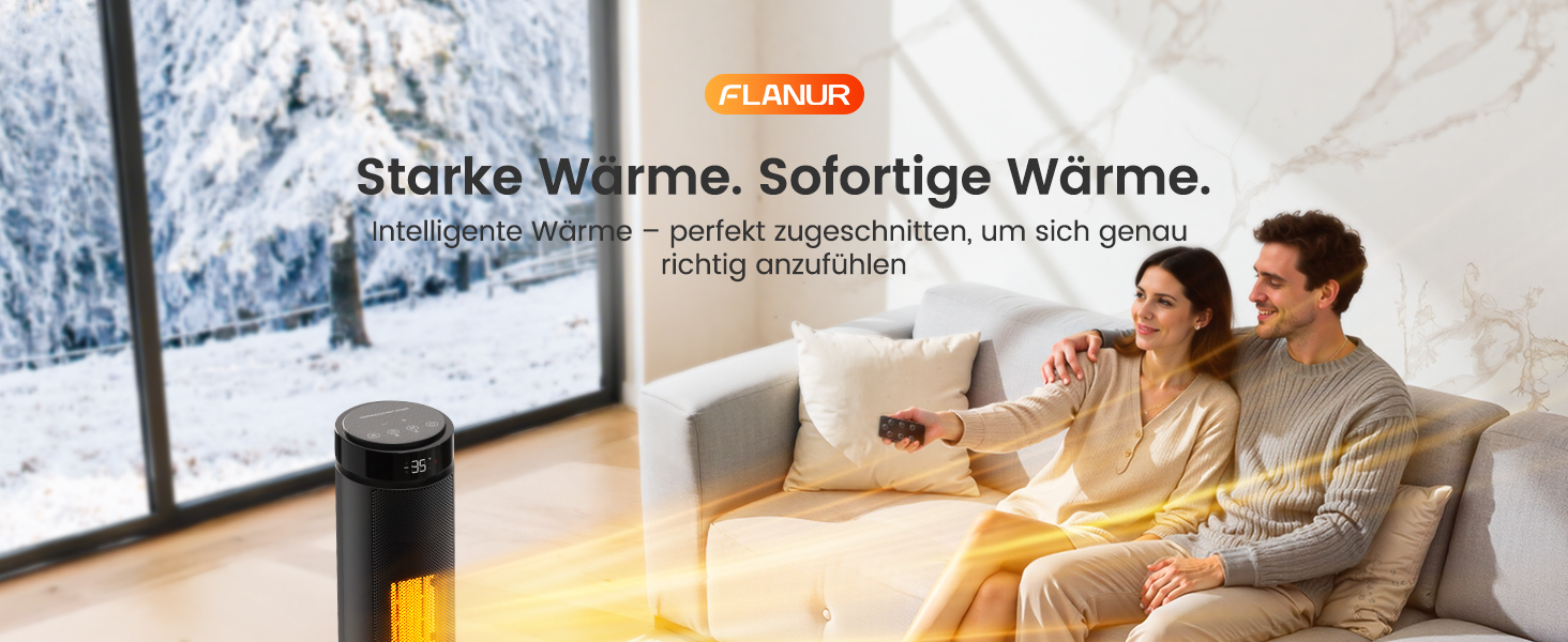 Електричний обігрівач PTC 2000W з керамічним нагрівачем, тихий, з термостатом та пультом керування, ECO режим, 70° осциляція, таймер 12h, захист від перегріву та перекидання, чорний, 1 шт (60 см)