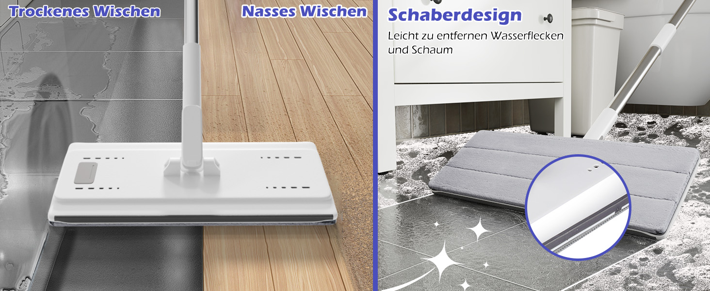 Набір для миття підлоги з відром, вичавлювач для підлоги, набір мопів 2 в 1 з регульованою ручкою з нержавіючої сталі та 6 мікрофібровими насадками, підходить для плитки та ламінату (моп з відром - білий)