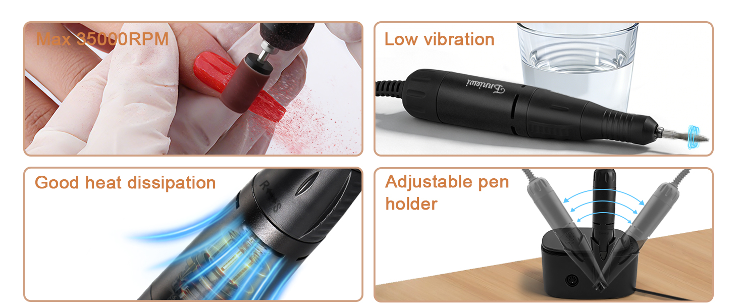 Електричний фрезер для нігтів Nagelfräser 35000 об/хв з LED дисплеєм, 35W, Touch-керування, для манікюру та педикюру в салоні та вдома