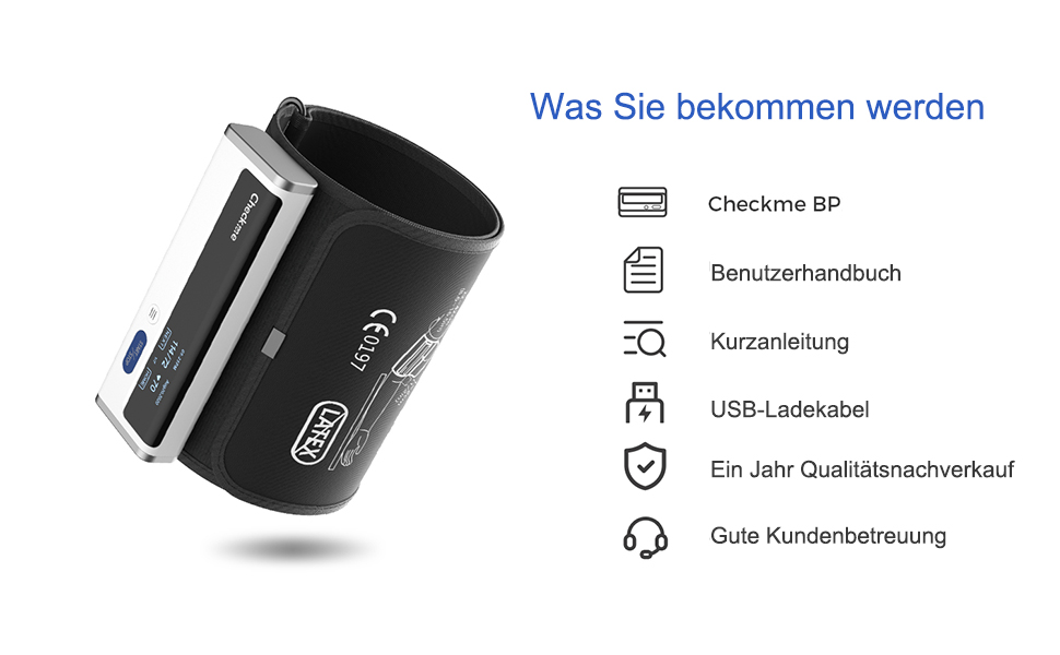 Тонометр на плече CheckMe Armfit Bluetooth з безкоштовним додатком, велика манжета (22-42 см), бездротовий, автоматичний, необмежений обсяг пам'яті