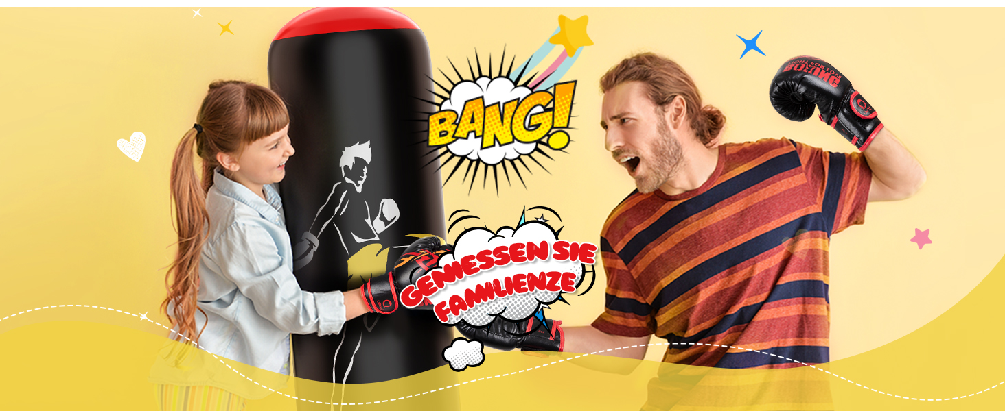 Дитячий боксерський мішок QPAU з рукавичками, надувний, 168 см, для хлопчиків та дівчаток 6-12 років, блакитний