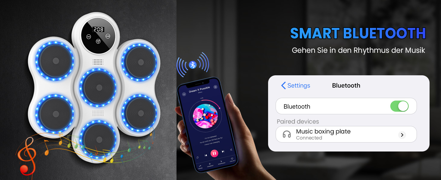 Музична боксерська машина IERAKOR з LED-підсвіткою, Bluetooth, 9 режимів швидкості та підрахунку ударів для дорослих та дітей