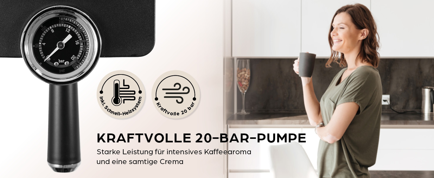 Еспресо-машина Barista Siebträger Slim: нержавіюча сталь, 20-барна помпу, термоблок, об'єм 800 мл, підігрів чашок