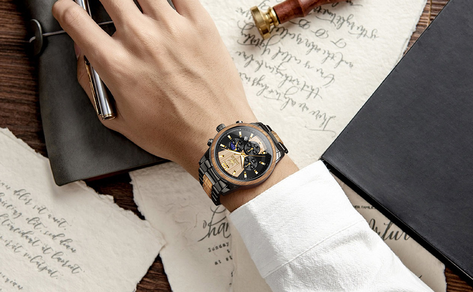 Чоловічий наручний годинник OLEVS з натурального дерева (клен), водонепроникний кварцовий годинник у бізнес-стилі, модель 3645