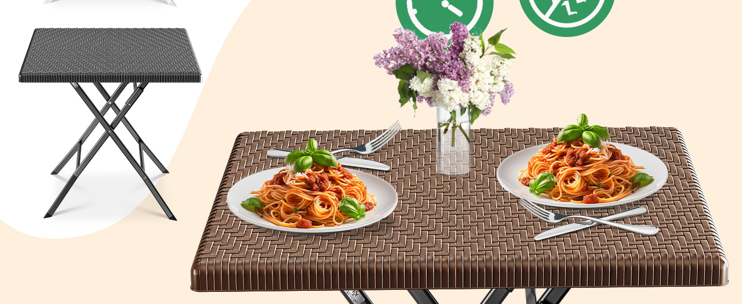 КЕССЕР® Балконний столик розкладний | Стійкий до погодних умов/УФ-стійкий | Балконні меблі з покриттям зі сталі та ротангу | Садовий стіл для вулиці | Меблі для саду з 6 фетровими підставками | Бістро-стіл витримує до 100 кг | Ротанг, білий