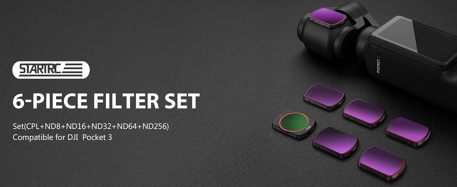 Набір фільтрів STARTRC для DJI Osmo Pocket 3 Creator Combo: CPL, ND 8, ND 16, ND 32, ND 64, ND256 (магнітні, версія з алюмінію)