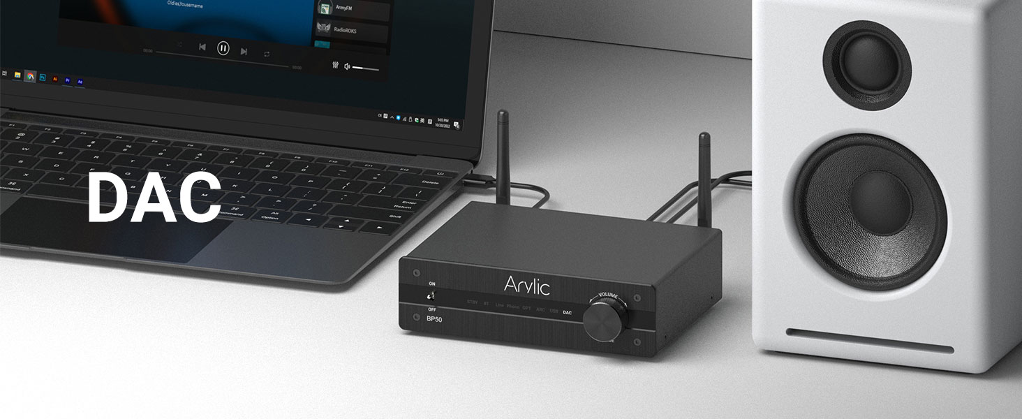 Arylic BP50 Bluetooth 5.2 Аудіоприймач для стереосистем з aptX, HDMI ARC, Phono входом та Free App. Bluetooth аудіоадаптер з DAC, RCA виходи для AV-ресивера або стерео-попереджувача.